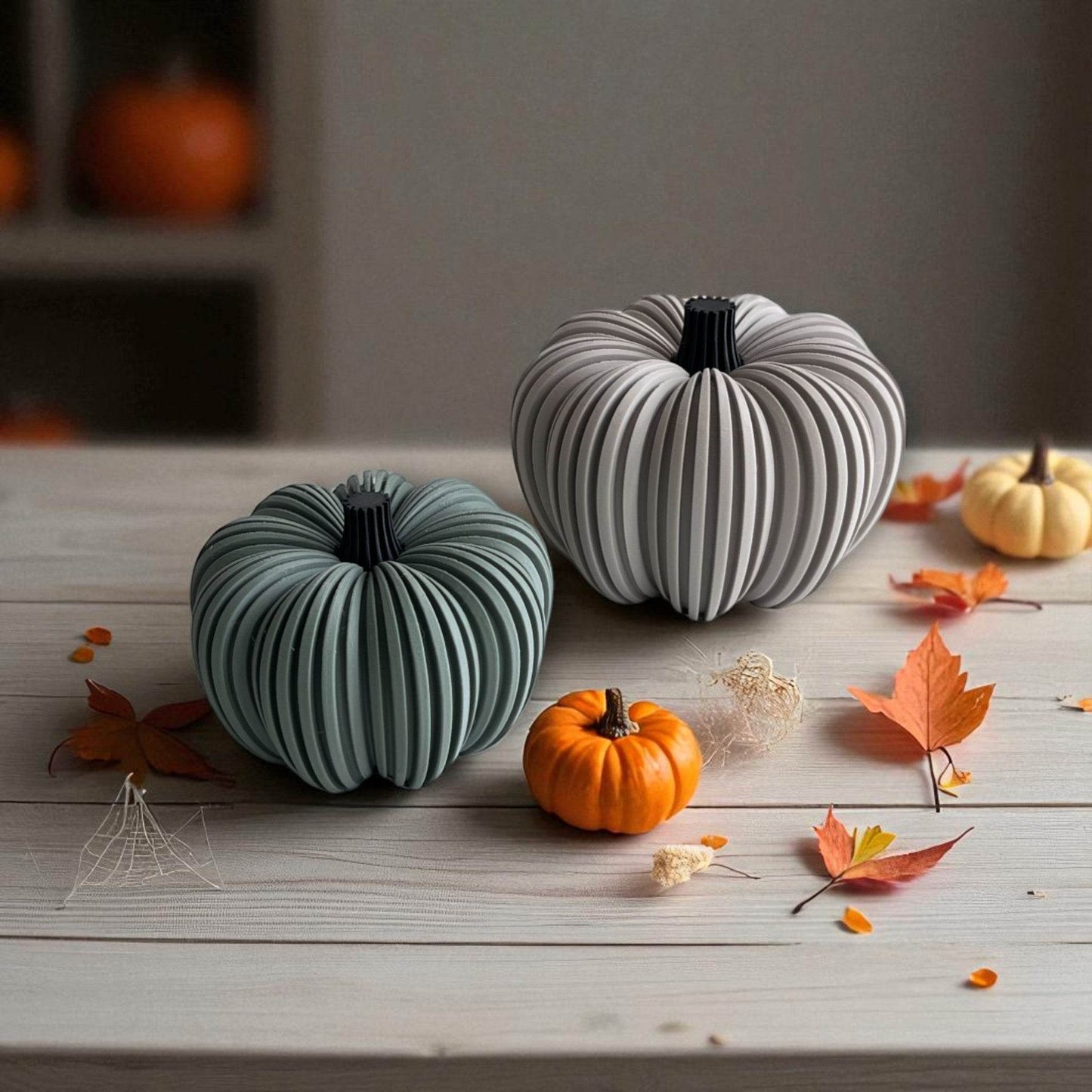 Halloween pynt græskar i grøn og lys grå