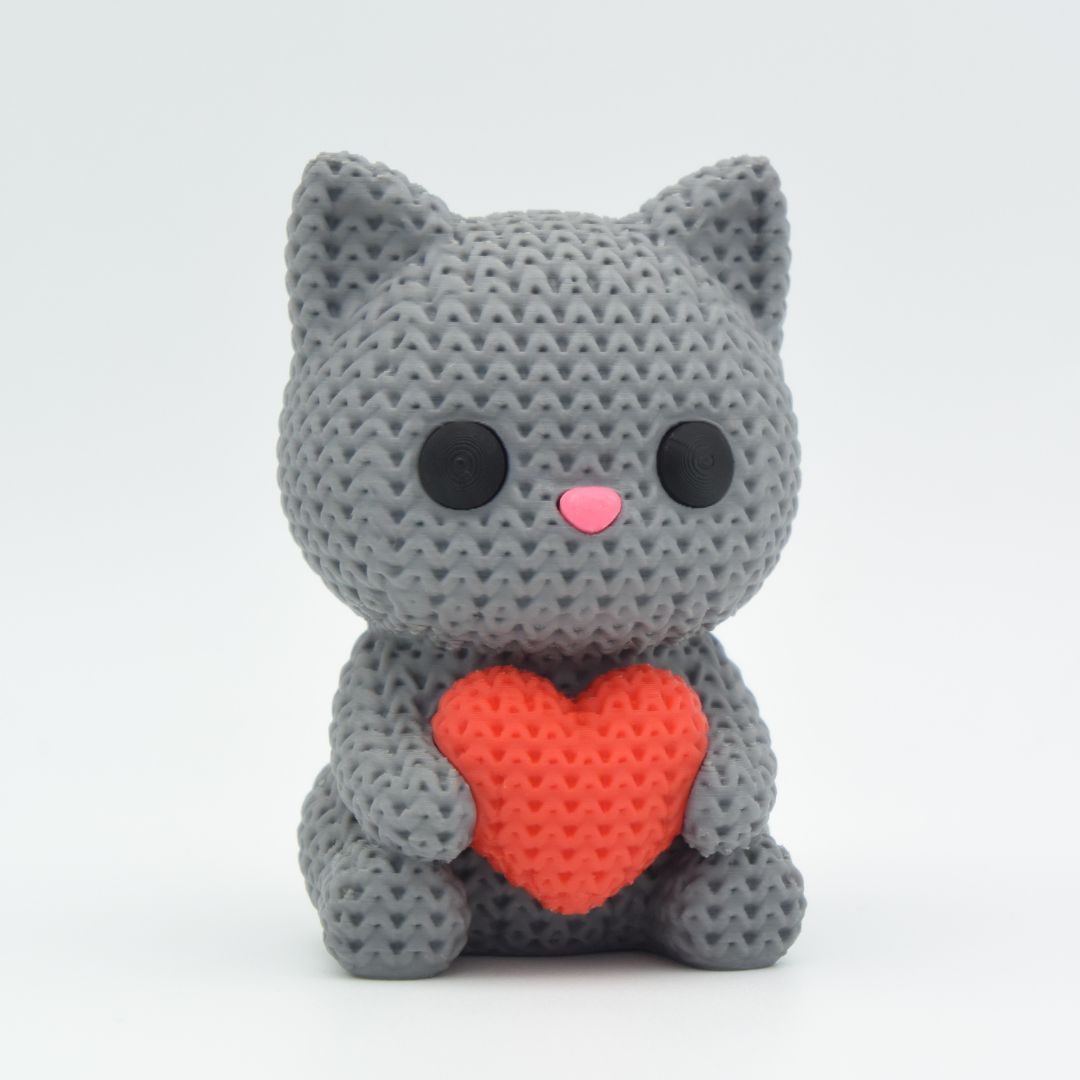 Hæklet kat med hjerte (3D printet)
