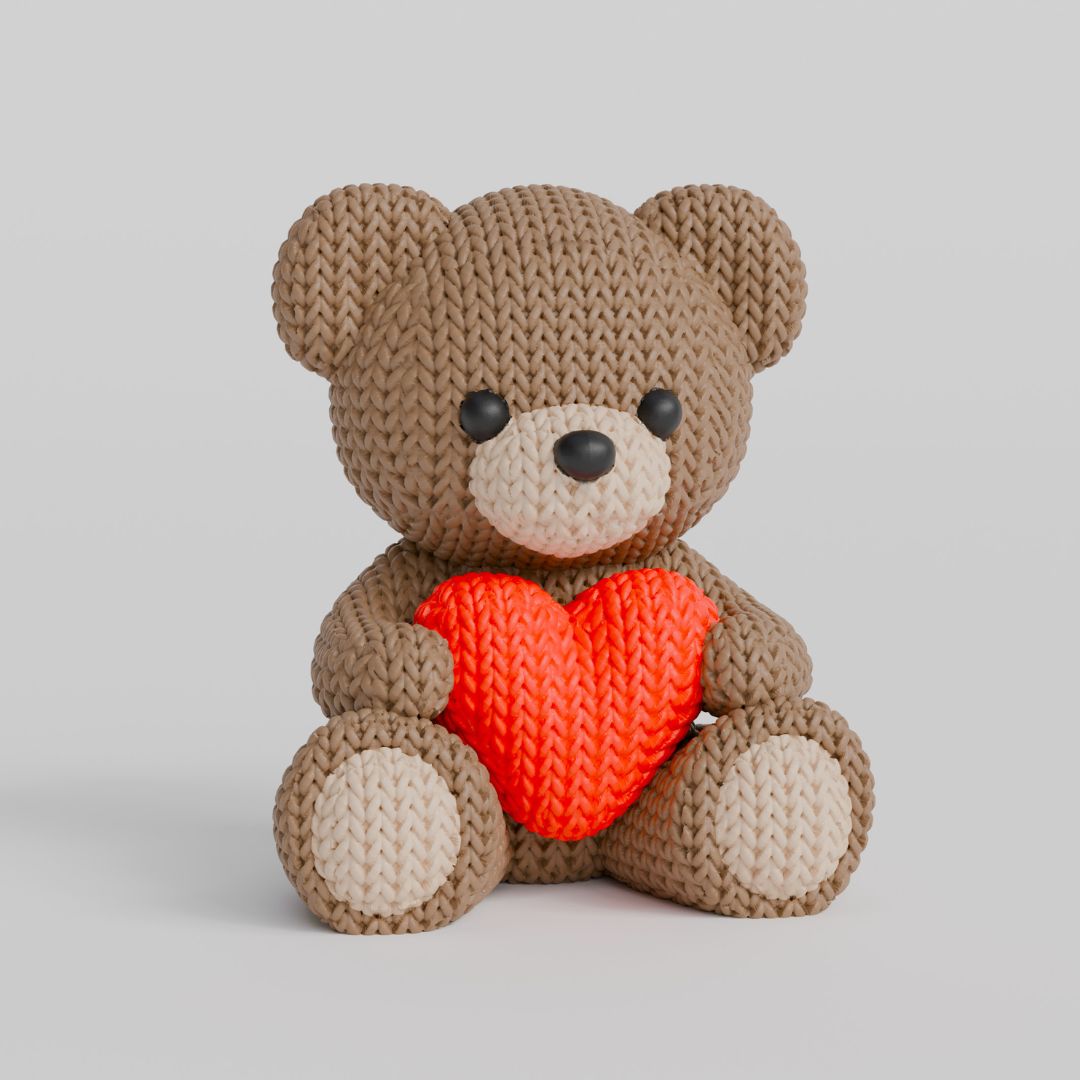 Hæklet-look bamse bjørn med hjerte – 3D-printet gaveidé til valentinsdag