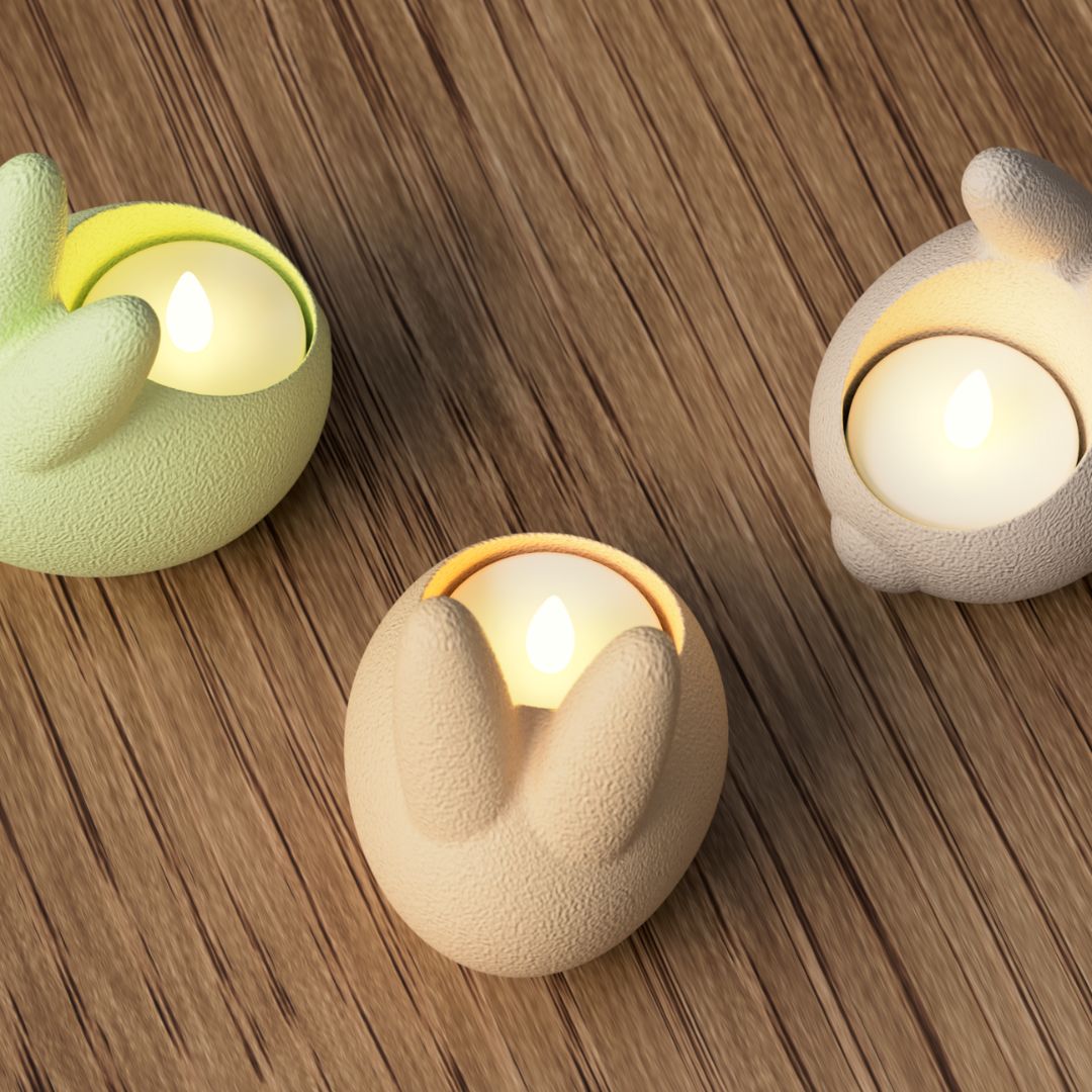 Påskehare fyrfadsstage med LED-lys som hyggelig bordpynt og påskedekoration