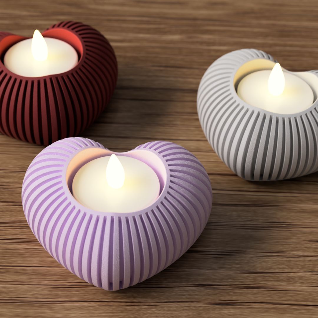 Hjerteformet fyrfadsstage i japandi-design – Sabre 3D-printet i PLA